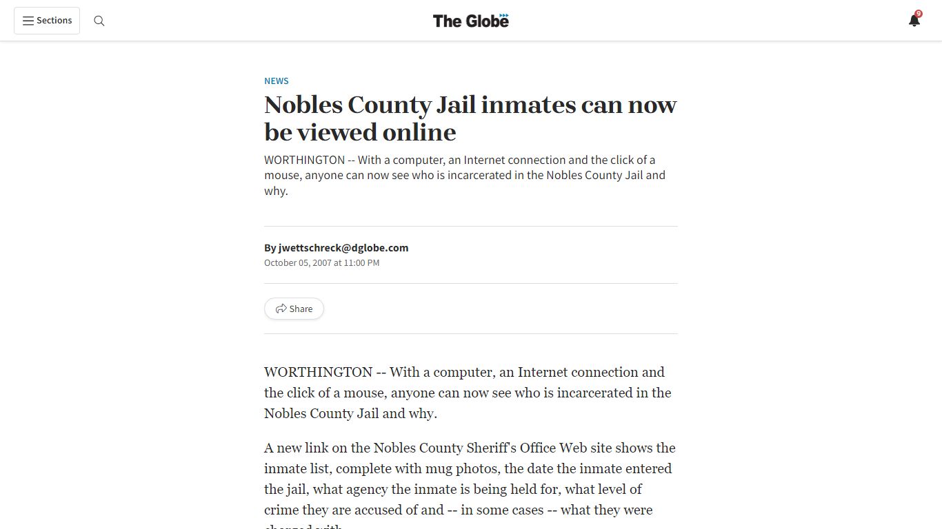 Nobles County Jail inmates can now be viewed online