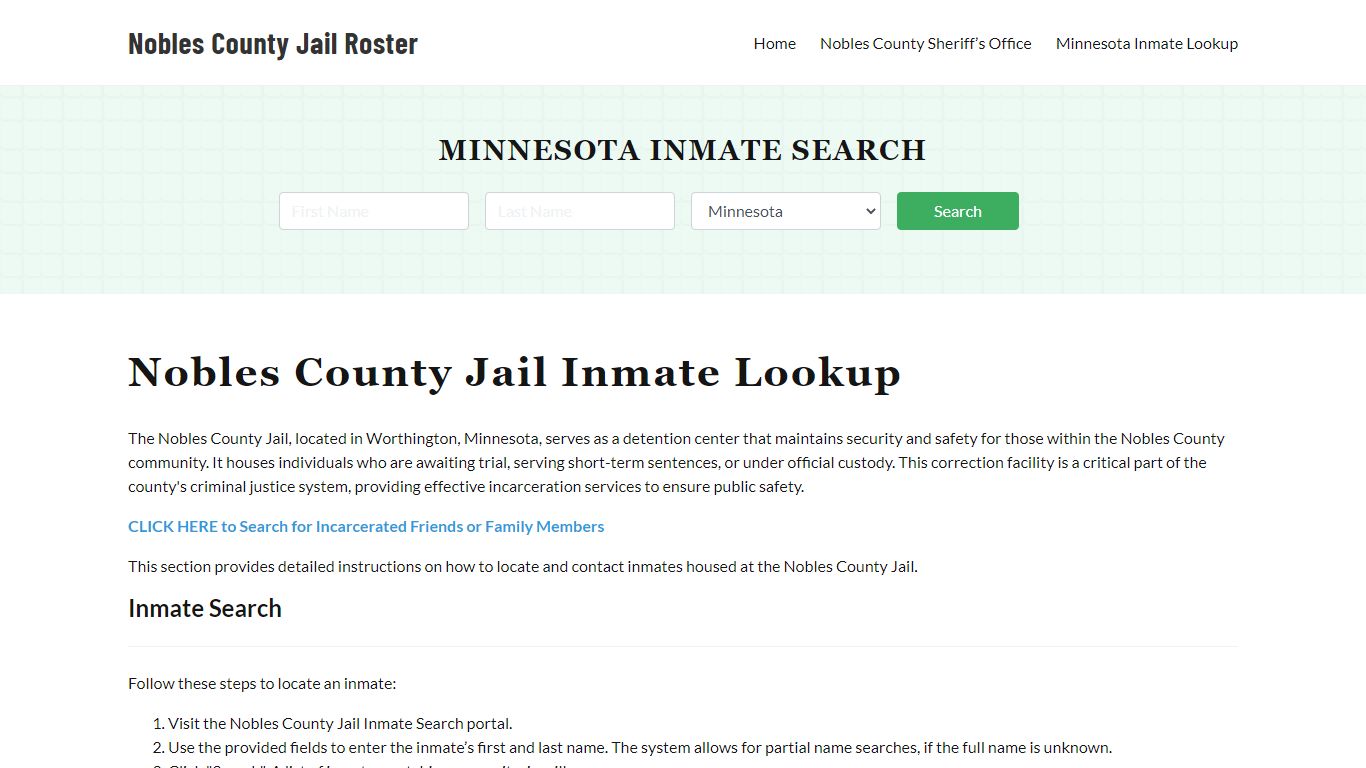 Nobles County Jail Roster Lookup, MN, Inmate Search