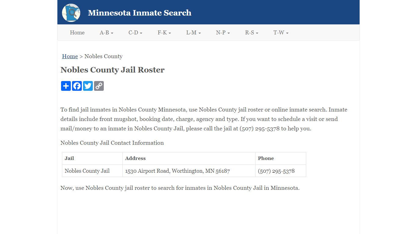 Nobles County Jail Roster - Minnesota Inmate Search